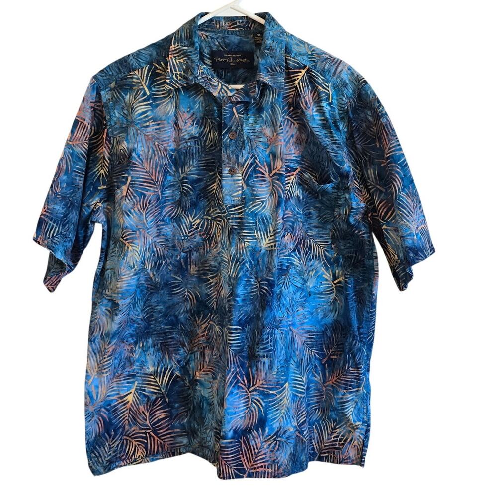 Pete Huntington blue leaf tropical handcrafted polo size XL